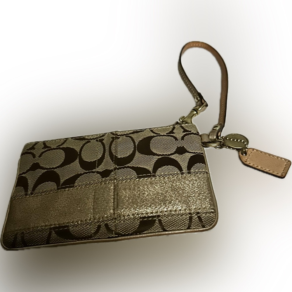 Coach wristlet coach tag Gold and Brown 4x6